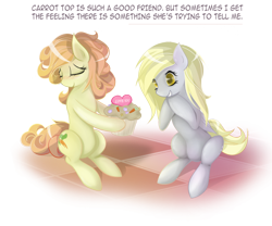 Size: 930x773 | Tagged: safe, artist:v-invidia, character:carrot top, character:derpy hooves, character:golden harvest, species:pegasus, species:pony, ship:derpytop, cute, cutie top, female, lesbian, mare, shipping