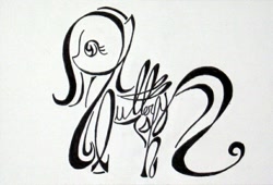 Size: 846x574 | Tagged: safe, artist:whiteheather, character:fluttershy, calligraphy, monochrome