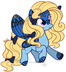 Size: 1877x2050 | Tagged: safe, artist:diigii-doll, oc, oc only, oc:blue peleide, species:pony, bow, butterfly, butterfly pony, butterfly wings, original species, simple background, solo, tail bow, transparent background