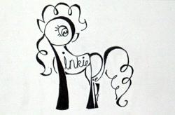 Size: 848x556 | Tagged: safe, artist:whiteheather, character:pinkie pie, calligraphy, monochrome, typography