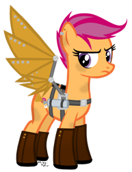 Size: 786x1016 | Tagged: safe, artist:missitofu, character:scootaloo, species:pegasus, species:pony, artificial wings, augmented, dirty, earring, implied amputation, jetpack, mechanical wing, older, scootaloo can fly, scootaloo can't fly, steampunk, wings