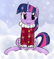 Size: 1001x1102 | Tagged: safe, artist:hip-indeed, character:twilight sparkle, clothing, coat, female, snow, snowfall, solo