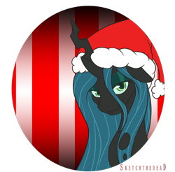 Size: 1000x983 | Tagged: safe, artist:celestialoddity, character:queen chrysalis, clothing, female, hat, santa hat, smiling, solo