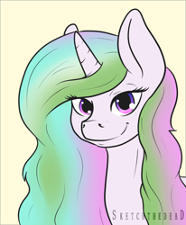 Size: 822x1000 | Tagged: safe, artist:celestialoddity, oc, oc only, oc:sparkling aurora, looking at you, messy mane, smiling, solo