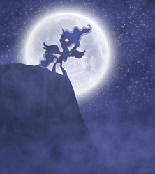 Size: 1920x2160 | Tagged: safe, artist:jamey4, character:princess luna, cliff, female, moon, night, rearing, solo