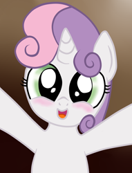 Size: 1220x1600 | Tagged: safe, artist:an-tonio, artist:lord waite, character:sweetie belle, blushing, color edit, colored, cute, diasweetes, female, hug, looking at you, open mouth, smiling, solo