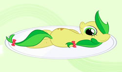 Size: 1046x622 | Tagged: safe, artist:hip-indeed, character:apple fritter, apple family member, plate