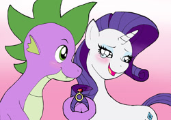 Size: 2014x1414 | Tagged: safe, artist:bico-kun, character:rarity, character:spike, ship:sparity, blushing, crying, engagement ring, female, fire ruby, male, marriage proposal, mixed media, older, shipping, straight, tears of joy