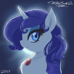 Size: 1280x1280 | Tagged: safe, artist:willisninety-six, character:rarity, chest fluff, female, necklace, portrait, solo