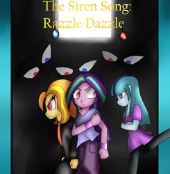 Size: 1568x1600 | Tagged: safe, artist:mytatsur, character:adagio dazzle, character:aria blaze, character:sonata dusk, my little pony:equestria girls, cover art, evil eyes, loose hair, request, the dazzlings