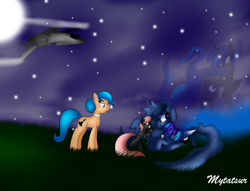 Size: 2646x2024 | Tagged: safe, artist:mytatsur, character:nightmare moon, character:princess luna, oc, daughter, female, filly, ghost, happy, mother, sleeping, smiling