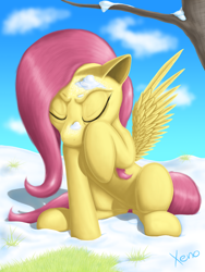 Size: 1024x1365 | Tagged: safe, artist:the1xeno1, character:fluttershy, female, snow, solo