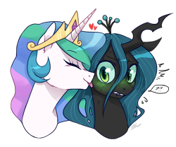 Size: 1200x1000 | Tagged: safe, artist:xarakayx, character:princess celestia, character:queen chrysalis, species:alicorn, species:changeling, species:pony, ship:chryslestia, blushing, changeling queen, cute, cutealis, cutelestia, eyes closed, female, gritted teeth, heart, lesbian, licking, mare, shipping, simple background, smiling, surprised, sweat, tongue out, transparent background, wide eyes