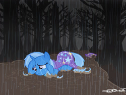 Size: 2142x1612 | Tagged: safe, artist:willisninety-six, character:trixie, species:pony, species:unicorn, crying, female, mare, mud, rain, solo