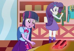 Size: 3000x2096 | Tagged: safe, artist:amante56, character:rarity, character:twilight sparkle, character:twilight sparkle (alicorn), species:alicorn, my little pony:equestria girls, clothing, ruby slippers, shoes, the wizard of oz