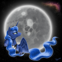 Size: 1000x1000 | Tagged: safe, artist:the1xeno1, character:princess luna, female, mare in the moon, moon, solo, space, tangible heavenly object