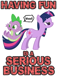 Size: 3707x4995 | Tagged: safe, artist:zutheskunk traces, character:spike, character:twilight sparkle, character:twilight sparkle (unicorn), species:dragon, species:pony, species:unicorn, absurd resolution, female, frown, glare, male, mare, open mouth, riding, serious, serious business, serious face, simple background, slide, smiling, text, transparent background, vector, vector trace, wat, wheeeee