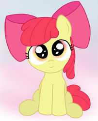 Size: 1554x1924 | Tagged: safe, artist:an-tonio, artist:lord waite, character:apple bloom, species:earth pony, species:pony, adorabloom, colored, cute, dawwww, female, filly, gradient background, head tilt, hnnng, looking at you, pink background, simple background, smiling, solo, weapons-grade cute