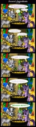 Size: 1100x3795 | Tagged: safe, artist:starbat, character:spike, character:twilight sparkle, character:zecora, species:dragon, species:pony, species:zebra, cauldron, comic, female, male, mare, mask, wide eyes, zecora's hut