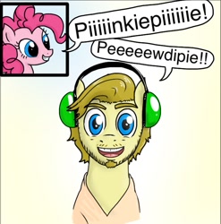 Size: 676x684 | Tagged: safe, artist:kill joy, character:pinkie pie, crossover, duo, female, headphones, male, pewdiepie, ponified, youtuber