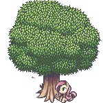 Size: 150x150 | Tagged: safe, artist:pix3m, character:fluttershy, animated, butterfly, female, pixel art, simple background, solo, transparent background, tree