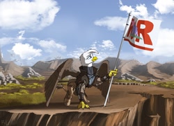 Size: 1280x932 | Tagged: safe, artist:lucky dragoness, oc, oc only, species:griffon, fallout equestria, explicit source, flag, flag waving, ncr, new california republic, new canterlot republic