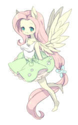 Size: 700x1120 | Tagged: safe, artist:nitronic, character:fluttershy, equestria girls:rainbow rocks, g4, my little pony: equestria girls, my little pony:equestria girls, bow, clothing, female, hair bow, ponied up, pony ears, skirt, solo, tank top, wings