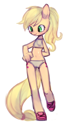 Size: 700x1271 | Tagged: safe, artist:nitronic, character:applejack, species:anthro, belly button, female, solo