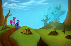 Size: 1020x660 | Tagged: safe, artist:xormak, character:pinkie pie, character:rainbow dash, species:griffon, episode:the lost treasure of griffonstone, g4, my little pony: friendship is magic