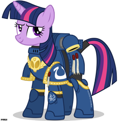 Size: 3800x3800 | Tagged: safe, artist:a4r91n, character:twilight sparkle, character:twilight sparkle (unicorn), species:pony, species:unicorn, 42, armor, crossover, female, looking at you, mare, power armor, purity seal, simple background, space marine, tail wrap, transparent background, ultramarine, vector, warhammer (game), warhammer 40k