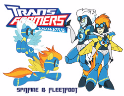 Size: 3300x2550 | Tagged: safe, artist:inspectornills, character:fleetfoot, character:spitfire, species:pegasus, species:pony, crossover, robot, transformares, transformers, transformers animated, wonderbolts, wonderbolts uniform