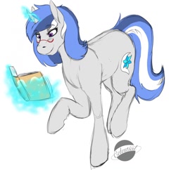 Size: 1280x1237 | Tagged: safe, artist:celestialoddity, oc, oc only, oc:apologue, species:pony, species:unicorn, book, equine, female, glow, glowing horn, horn, levitation, mare, reading, solo, trotting