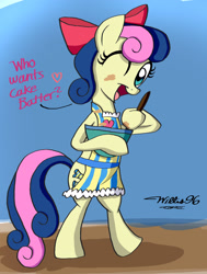 Size: 2232x2952 | Tagged: safe, artist:willisninety-six, character:bon bon, character:sweetie drops, species:earth pony, species:pony, apron, bipedal, bow, clothing, comic, cutie mark, eyes closed, female, high res, hooves, housewife, mare, open mouth, solo
