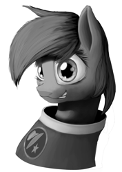 Size: 1600x2264 | Tagged: safe, artist:xormak, character:rainbow dash, astrodash, astronaut, clothing, female, monochrome, smirk, solo, space suit
