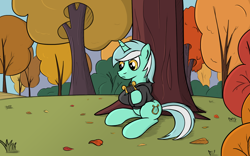 Size: 1920x1200 | Tagged: safe, artist:sirvalter, character:lyra heartstrings, fanfic:background pony, clothing, dig the swell hoodie, female, hoodie, lyre, solo, tree