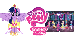Size: 1280x720 | Tagged: safe, artist:kibbiethegreat, artist:kwark85, edit, screencap, character:applejack, character:fluttershy, character:pinkie pie, character:rainbow dash, character:rarity, character:twilight sparkle, character:twilight sparkle (alicorn), species:alicorn, my little pony:equestria girls, alicorn drama, drama, duckery in the description, duckery in the source, equestria girls drama, humane six, logo, logo edit, logo parody, mane six, op is a duck, op is trying to start shit, ponied up, simple background, the duck goes kwark, transparent background, whining