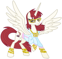 Size: 543x514 | Tagged: safe, artist:tygerbug, artist:zutheskunk traces, oc, oc only, oc:fausticorn, species:alicorn, species:pony, .svg available, absurd resolution, bling, clothing, female, lauren faust, mare, simple background, solo, svg, swag, transparent background, vector, vector trace