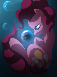 Size: 1600x2159 | Tagged: safe, artist:xormak, character:pinkie pie, bubble, female, reflection, solo, underwater