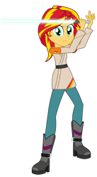 Size: 1639x3000 | Tagged: safe, artist:amante56, character:sunset shimmer, my little pony:equestria girls, 20th century fox, boots, clothing, crossover, disney, female, jedi knight, lightsaber, lucasfilm, solo, star wars