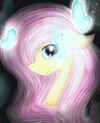 Size: 808x988 | Tagged: safe, artist:chanceyb, character:fluttershy, butterfly, female, glow, looking at you, solo