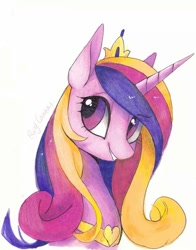 Size: 560x714 | Tagged: safe, artist:rocy canvas, character:princess cadance, bust, female, portrait, simple background, smiling, solo, traditional art