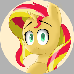 Size: 1383x1383 | Tagged: safe, artist:purpleblackkiwi, character:sunset shimmer, species:pony, species:unicorn, my little pony:equestria girls, button, cute, female, pond, soft shading, solo, sunset
