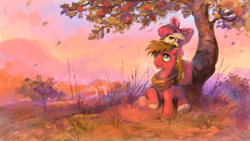 Size: 1920x1080 | Tagged: safe, artist:huussii, character:apple bloom, character:big mcintosh, species:earth pony, species:pony, episode:brotherhooves social, g4, my little pony: friendship is magic, apple tree, brother and sister, equestria's best big brother, female, male, scene interpretation, scenery, stallion, sweet apple acres, tree