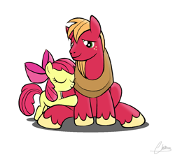 Size: 1204x1084 | Tagged: safe, artist:oinktweetstudios, character:apple bloom, character:big mcintosh, species:earth pony, species:pony, episode:brotherhooves social, g4, my little pony: friendship is magic, brother and sister, equestria's best big brother, female, hug, male, simple background, stallion, white background