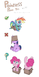 Size: 1746x3404 | Tagged: dead source, safe, artist:jittery-the-dragon, character:pinkie pie, character:rainbow dash, character:twilight sparkle, character:twilight sparkle (alicorn), species:alicorn, species:pony, :3, :c, blep, box, cute, dashabetes, diapinkes, female, mare, now you're thinking with portals, pinkie being pinkie, pointless pony tips, pony in a box, portal, silly, silly pony, tongue out, twiabetes, twilight is not amused