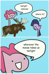 Size: 490x735 | Tagged: safe, artist:wollap, character:pinkie pie, character:twilight sparkle, comic, moose, pun, spanish