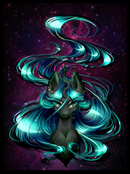 Size: 2893x3889 | Tagged: safe, artist:minamikoboyasy, character:queen chrysalis, species:changeling, changeling queen, female, looking at you, portrait, solo, space