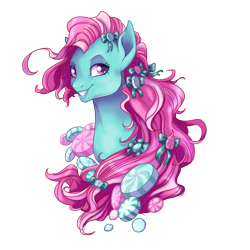 Size: 1000x1000 | Tagged: safe, artist:bellmod, artist:darkodraco, character:minty, g3, candy, female, flowing mane, portrait, simple background, smiling, solo, transparent background