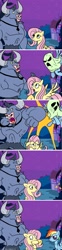 Size: 1000x4050 | Tagged: safe, artist:creepycurse, character:fluttershy, character:iron will, character:rainbow dash, ship:ironshy, black eye, comic, female, ghost, male, nightmare night, prank, punch, shipping, straight