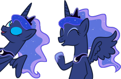 Size: 5000x3243 | Tagged: safe, artist:axemgr, character:princess luna, absurd resolution, duality, happy, ponidox, self ponidox, simple background, the fun has been doubled, transparent background, vector, waving, wink